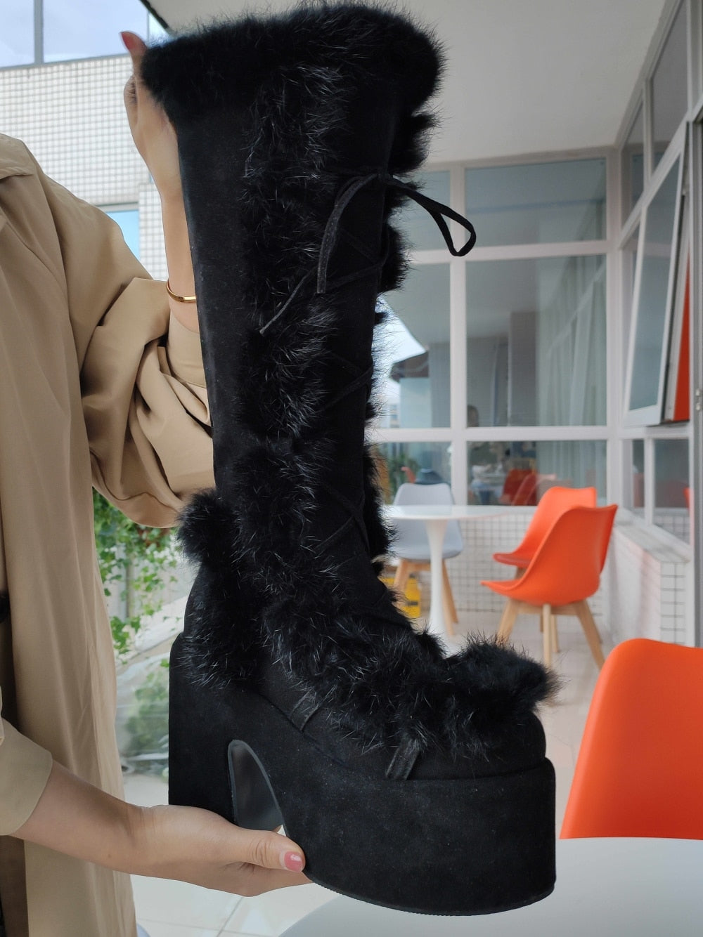 Furry Platform Boots